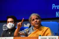 Union Minister for Finance and Corporate Affairs, Nirmala Sitharaman addressing a Post Budget 2021 Press Conference, in New Delhi, India on 1st February 2021. The Minister of State for Finance and Corporate Affairs, Shri Anurag Singh Thakur in the picture Union Minister for Finance and Corporate Affairs, Nirmala Sitharaman addressing a Post Budget 2021 Press Conference, in New Delhi, India on 1st February 2021. The Minister of State for Finance and Corporate Affairs, Shri Anurag Singh Thakur in the picture